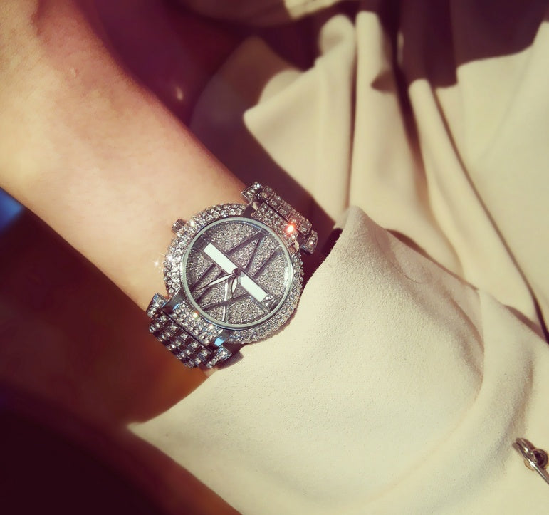 BS Bee Sister FA1036 diamond style bezel women watch stainless steel band 35mm dial gold.
