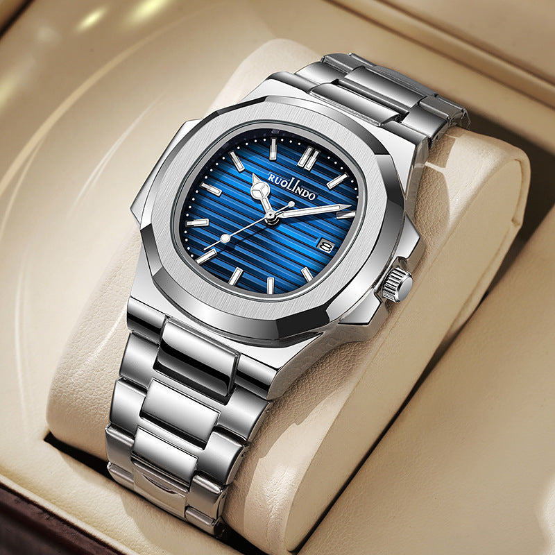 RUOLINDO Men's Watch Full Silver Gray Dial Quartz Stainless Steel Band.
