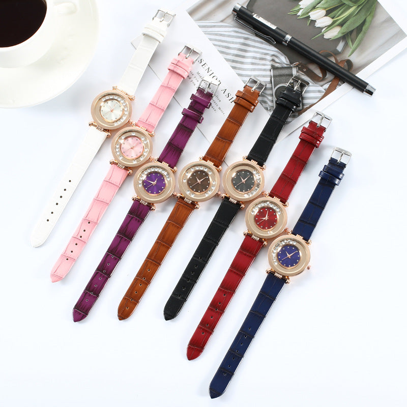 Diamond Belt Watch Red – Women's Quartz Round Dial Leather Strap Gift Watch Ladies.

