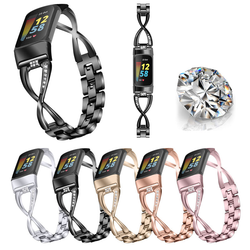 Diamond Smartwatch Band Pink – Metal X-Link Strap Zinc Alloy Fitbit Charge Replacement.

