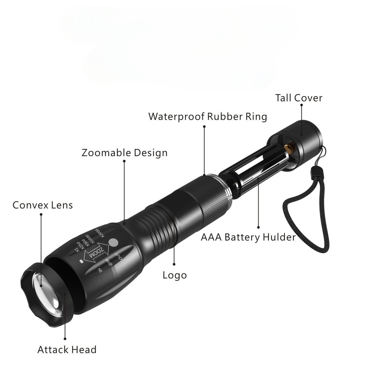 Portable LED flashlight ideal for hunting and emergency use.
