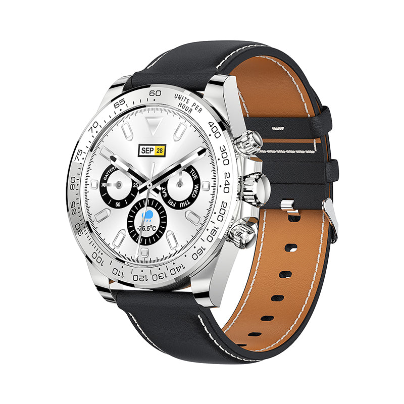 Stainless steel smartwatch black TPU strap tempered glass men bluetooth watch.
