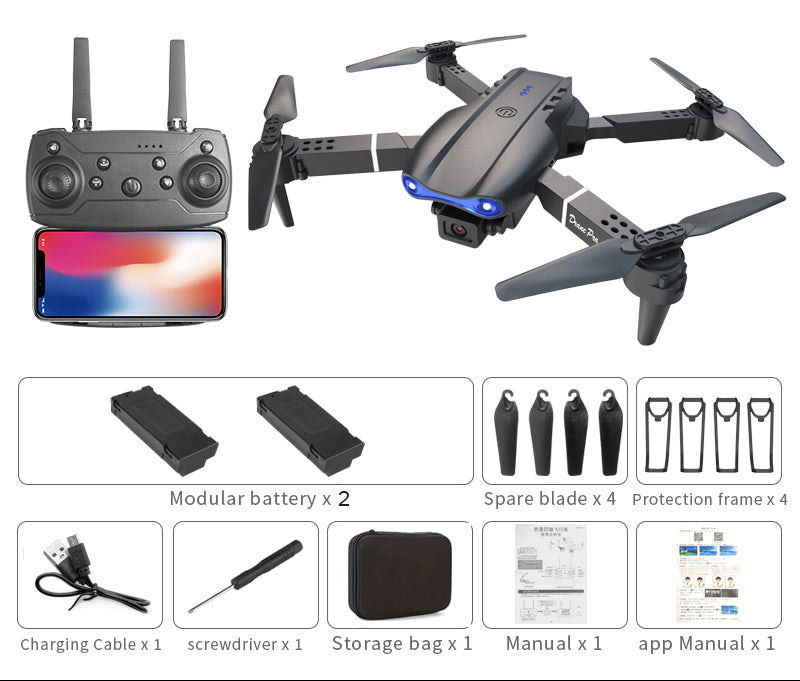 E99Pro dual camera drone specs WiFi FPV quadcopter altitude hold 15 min flight.