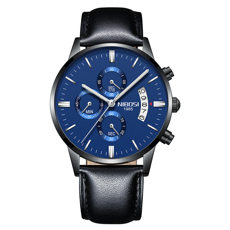 NIBOSI 1985 men's quartz watch stainless steel 43mm premium design.
