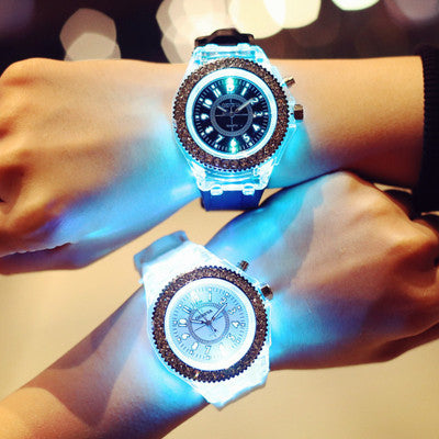 Geneva LED Luminous Watch Women Pink Silicone Bracelet Quartz.
