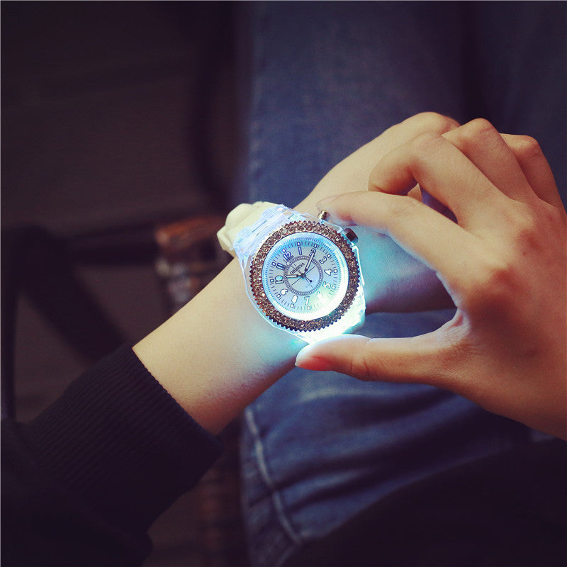 Geneva Quartz Watch Women Blue Silicone Bracelet Luminous Dial.
