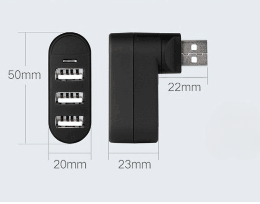 USB hub splitter dimensions size comparison – compact portable USB 2.0 adapter.