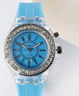 Geneva Women Watch Black Strap LED Glow Rhinestone Crystal Bezel.
