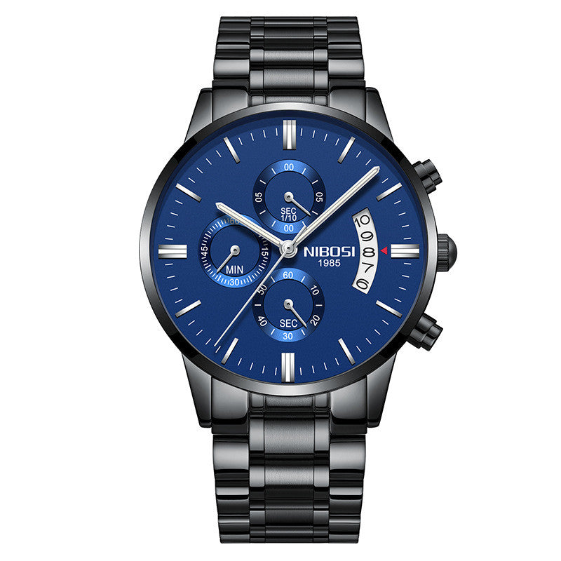 NIBOSI 1985 men's quartz watch stainless steel 43mm premium design.