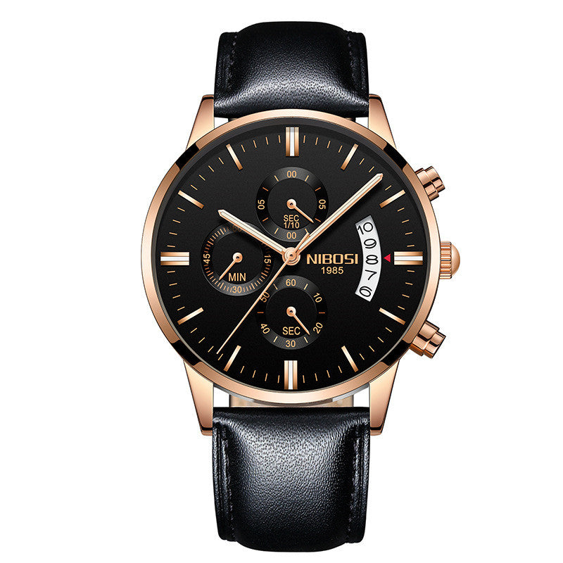 NIBOSI 1985 men's quartz watch stainless steel 43mm premium design.