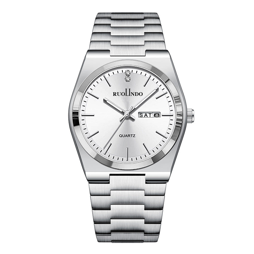 RUOLINDO Rose Gold Gray Watch Men Luminous Hands Stainless Steel Band.
