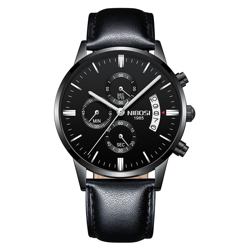 NIBOSI 1985 men's quartz watch stainless steel 43mm premium design.