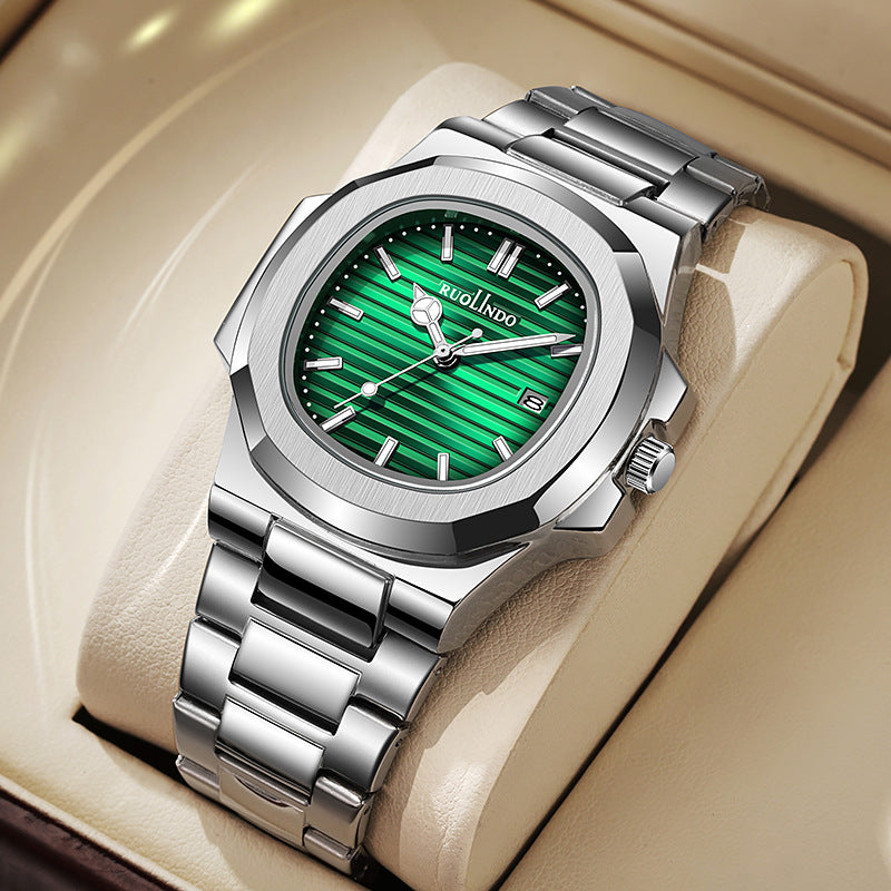 RUOLINDO Silver White Watch Men Quartz Luminous Mineral Glass.
