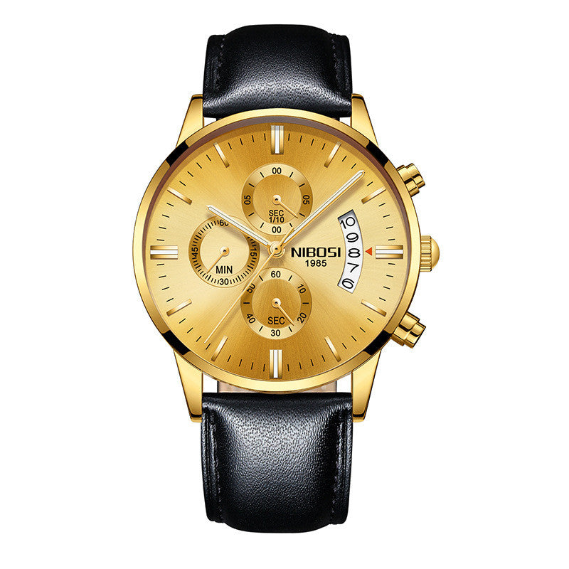 NIBOSI 1985 men's quartz watch stainless steel 43mm premium design.