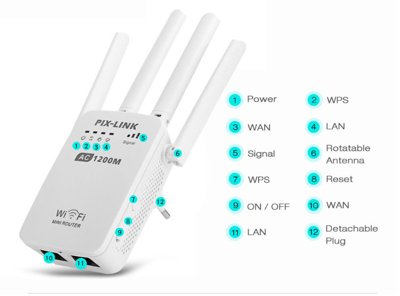 
WiFi signal amplifier extender showing WPS button for easy setup.
