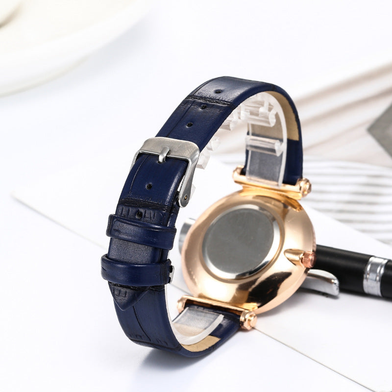 Diamond Belt Watch Pink – Women's Fashion Quartz Watch Round Dial PU Leather Strap.

