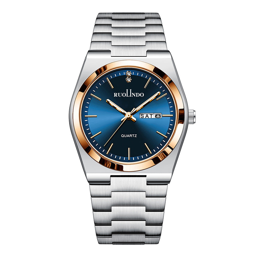RUOLINDO Rose Gold Black Dial Men's Luminous Watch Stainless Steel.
