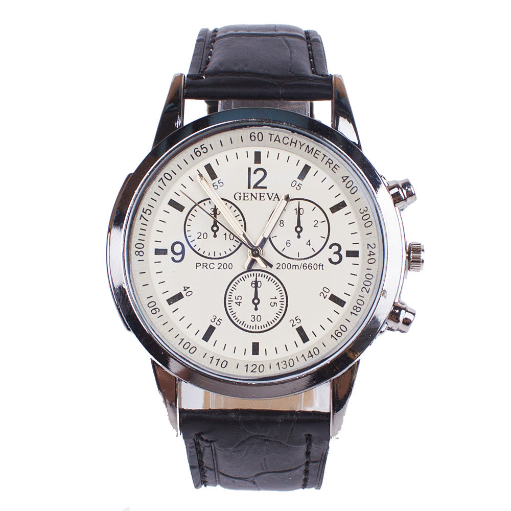 Classic quartz watch white dial black strap blue glass crystal 40mm affordable luxury men.
