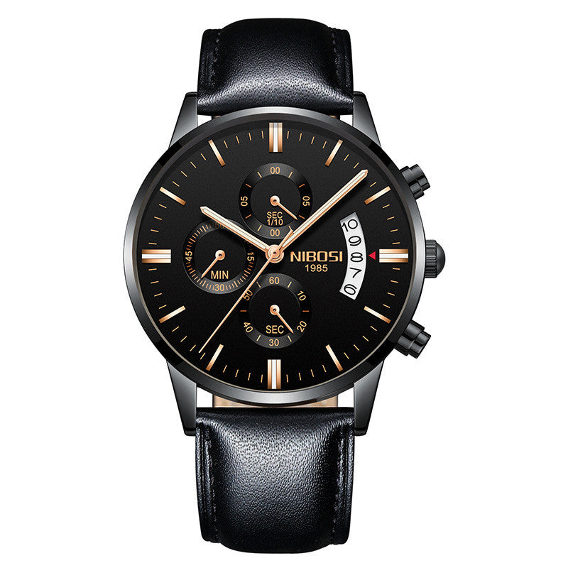 NIBOSI 1985 men's quartz watch stainless steel 43mm premium design.