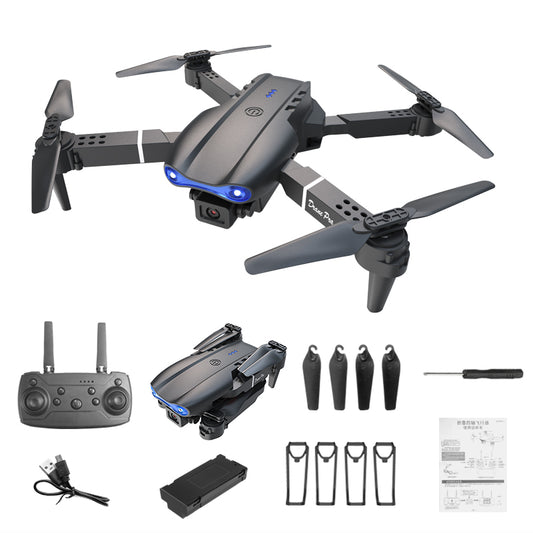 E99Pro foldable drone dual camera remote control quadcopter accessories kit black.