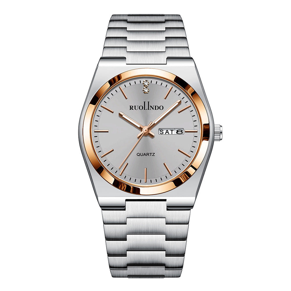 RUOLINDO GD305 Silver Black Men's Watch Double Calendar Quartz Luminous.
