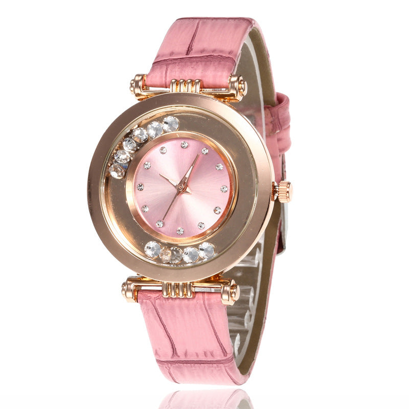 Diamond Belt Watch Women Black – Quartz PU Leather Strap Round Dial Elegant Ladies Watch.

