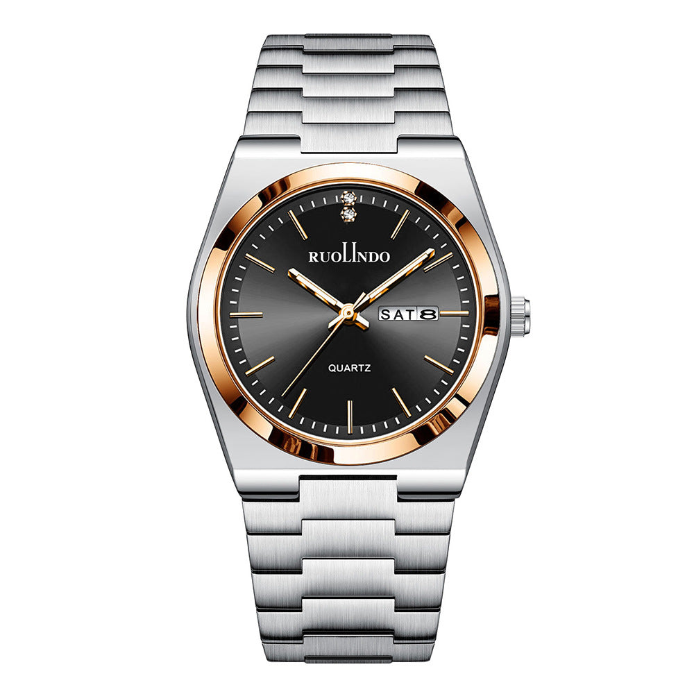 RUOLINDO Rose Gold White Dial Men's Watch Double Calendar Quartz.
