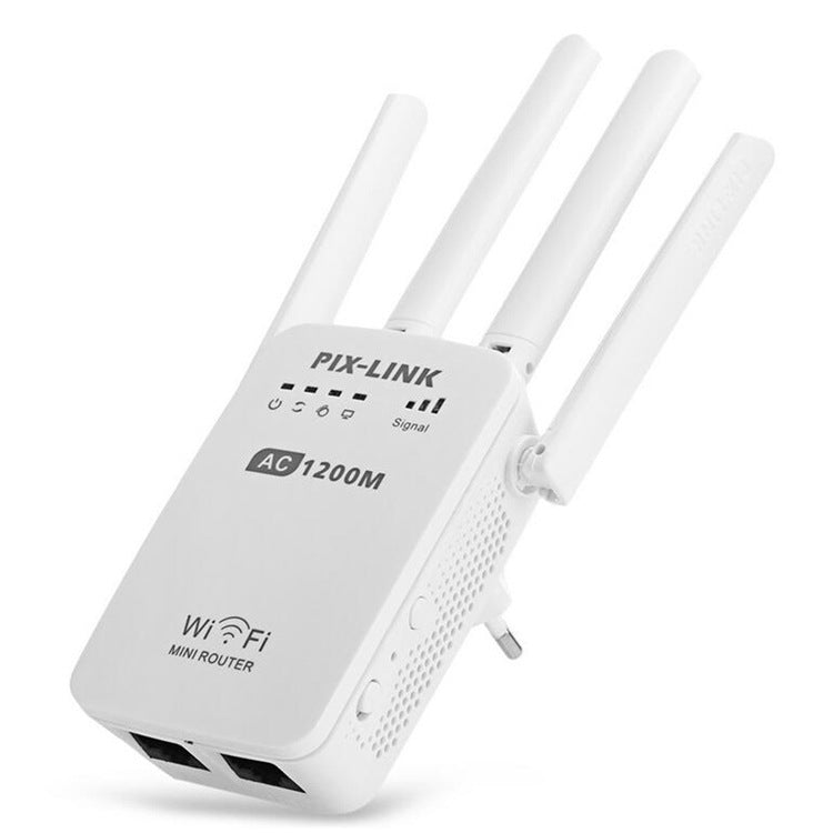 
1200Mbps dual band WiFi repeater with 2.4G and 5G frequency support.
