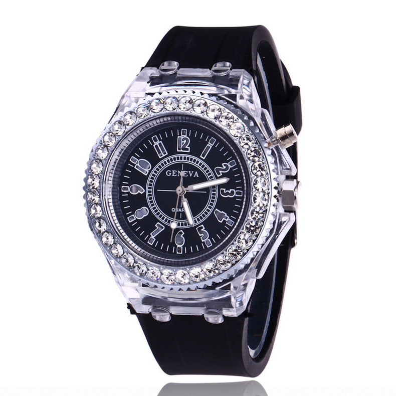 Geneva LED Luminous Watch Yellow Strap Women Fashion Accessory.
