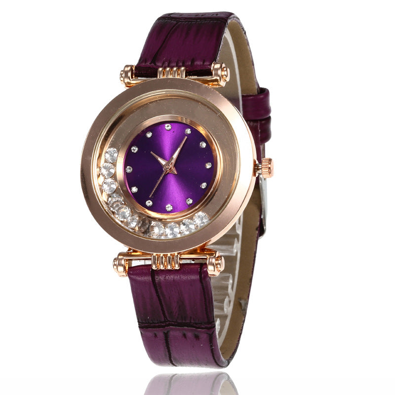 Ladies Diamond Watch – Quartz Movement Ordinary Glass Mirror Round Dial Fashion Watch.


