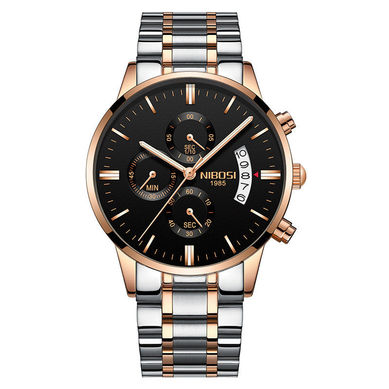NIBOSI 1985 men's quartz watch stainless steel 43mm premium design.