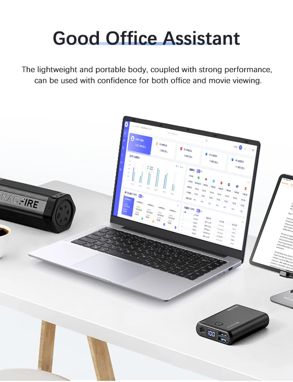 Portable computer for travel and remote work.
