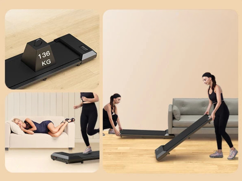 2-in-1 treadmill Bluetooth app iOS Android workout tracking home use.
