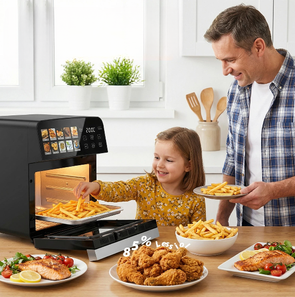  Easy-to-use air fryer with touch screen – family-friendly healthy cooking.

