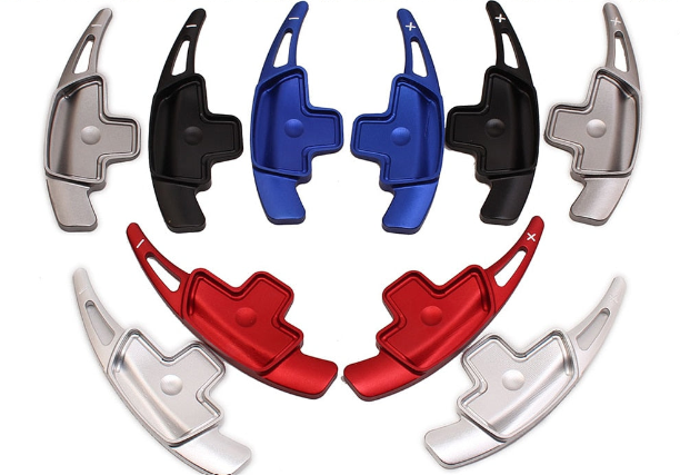 Aluminum paddle shifter extensions set for Mercedes Benz – silver, black, blue and red colors.

