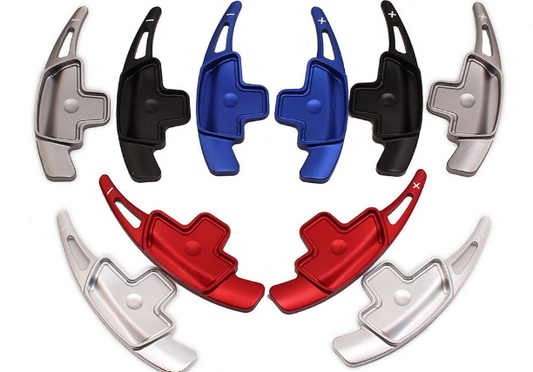 Aluminum paddle shifter extensions set for Mercedes Benz – silver, black, blue and red colors.
