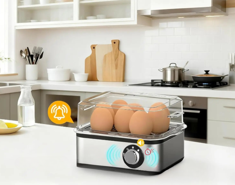 Electric egg cooker in modern kitchen breakfast appliance countertop steamer.
