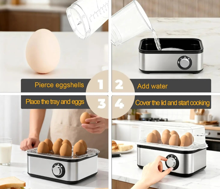Egg cooker omelette tray poached eggs function 4 eggs non-stick steamer.

