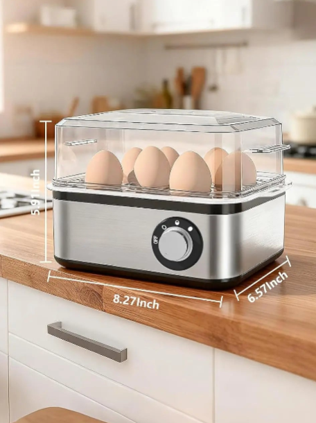 Electric egg boiler 8 eggs capacity tray stainless steel steam cooking.


