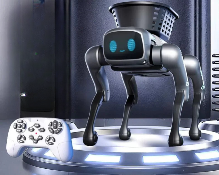 Smart robot dog color variants black remote control.
