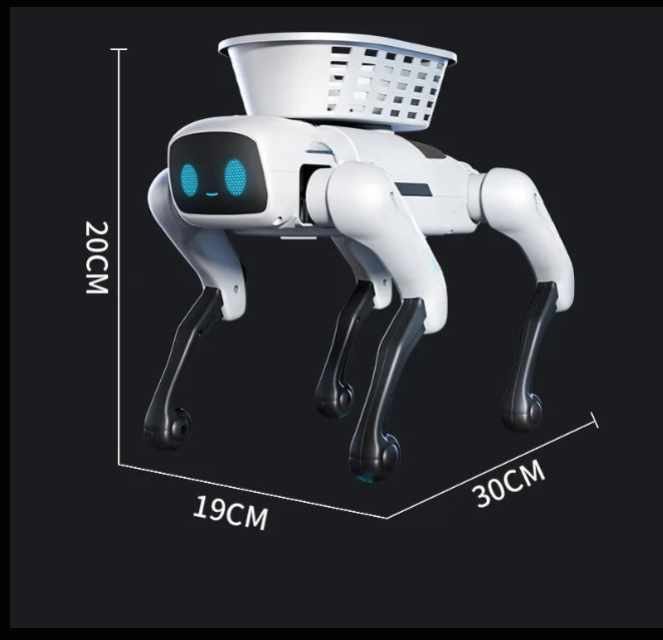 Black and White robot dog programmable AI toy interactive 2026.