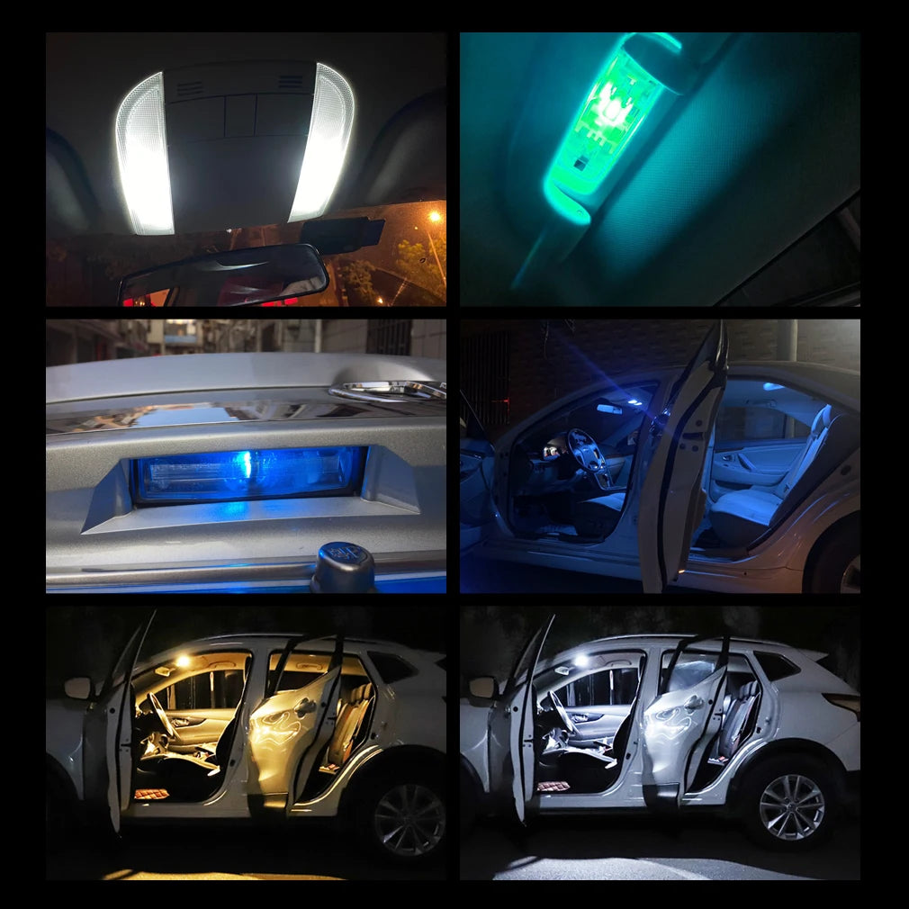 T10 LED bulbs car interior multicolor lighting.
