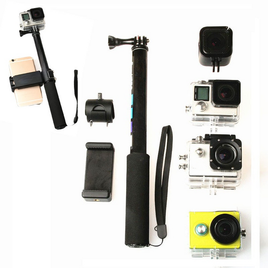 Extendable aluminium selfie stick monopod with phone holder – black.


