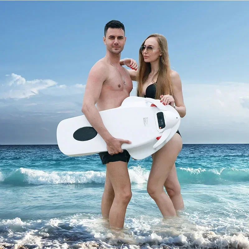 Electric water scooter F2 – ABS body LCD screen ergonomic grip lifestyle shot.
