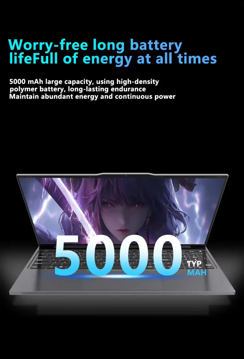 Windows 11 laptop energy efficient 5000mAh battery 4-6 hours battery life.


