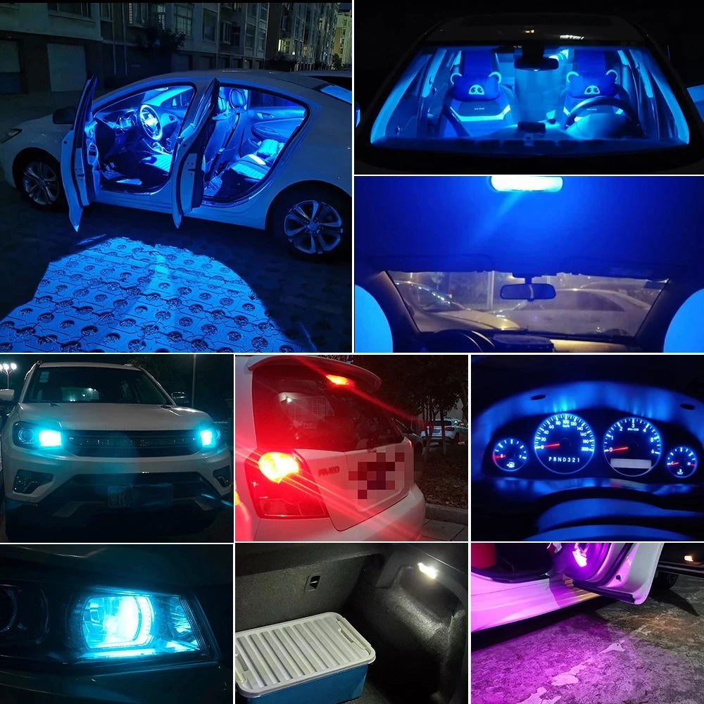 T10 LED bulbs installed in car interior ambient lighting.
