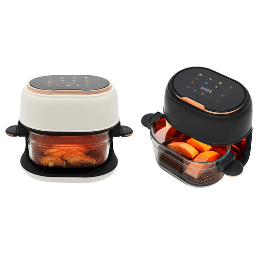 4L 1350W air fryer black and white color front view.
