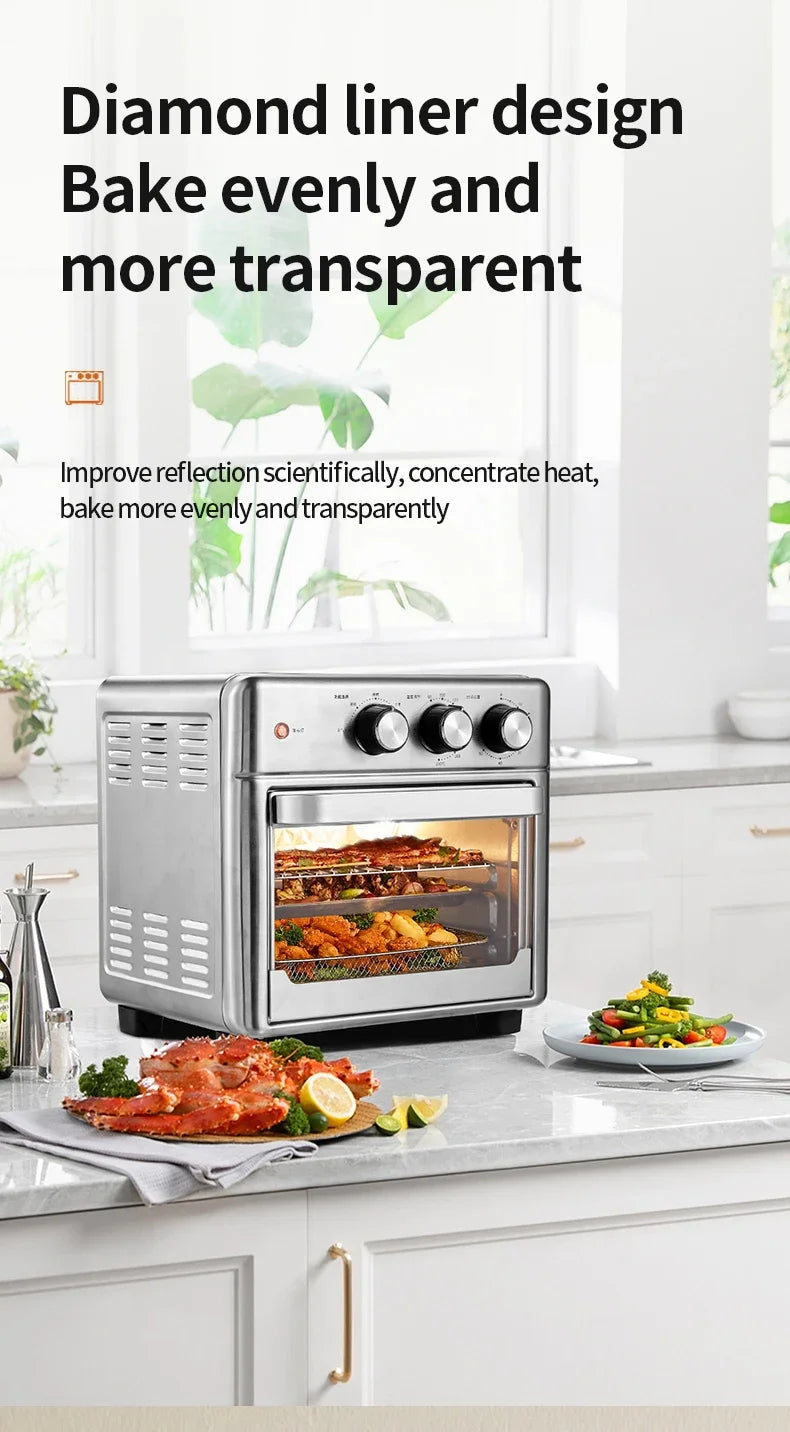 Countertop electric oven 1200W with temperature and timer control knobs.

