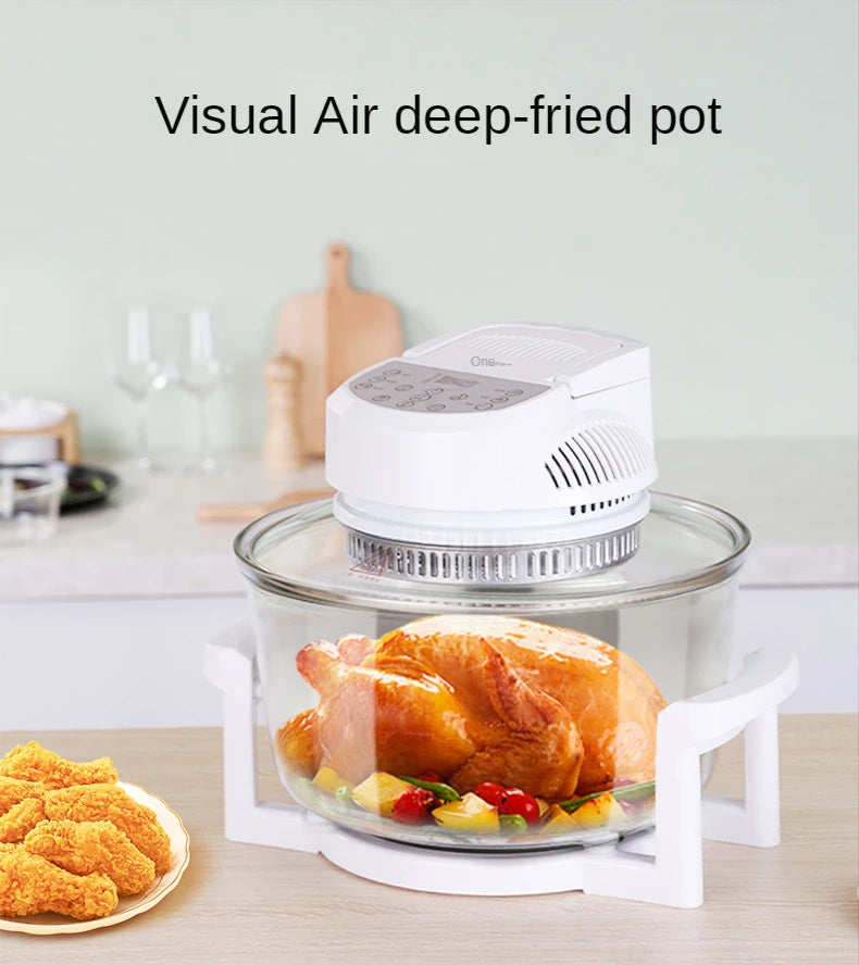 12L Smart Visual Glass Air Fryer Oven 1200W – Oil-Free Halogen Convection Cooker.
