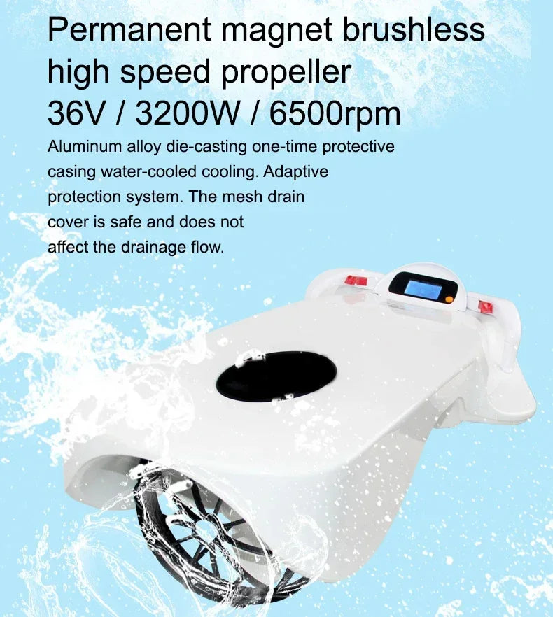 Electric sea scooter F2 – ergonomic hand grip trigger control underwater view.
